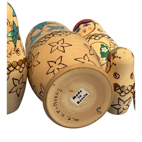 Vintage Russian Matryoshka Nesting Dolls 5 Pc Hand Painted Signed 6.5" - Picture 3 of 5